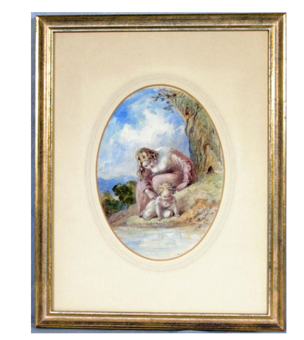 Hablot k. Browne watercolor of a mother & child