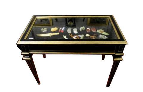CH/MC French 19th C ebony display table with brass inlay
