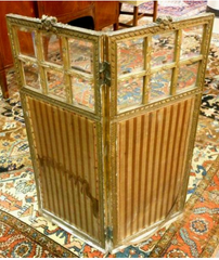 IV/S Antique French gilt wood 2 panel screen, with carved rose bouquet over the upper