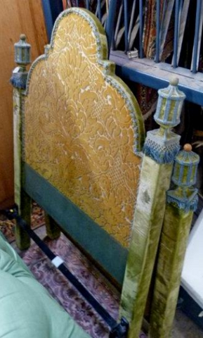 T/R Single bed upholstered with gilt decorated ends