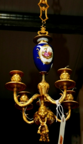 M/Y’s Small four branch gilt brass & porcelain