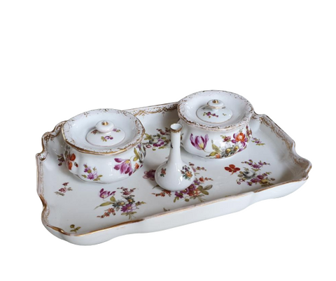 Meissen porcelain inkstand with two inkwells