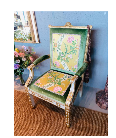 19th century Scandinavian chair in cream patina with gilded details